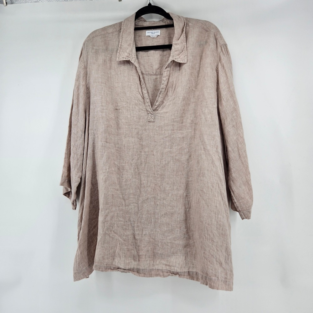 Antibes Blanc Linen Tunic Top Lagenlook 2X Minimalist‎ Vacation Coastal Casual